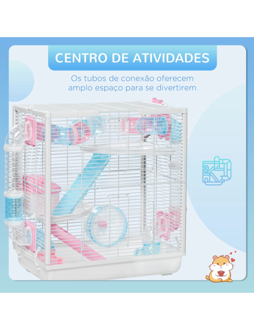 imagem de Gaiola para Hamster 47x29,5x53cm cor branco, azul e rosa D51-327V00WT4