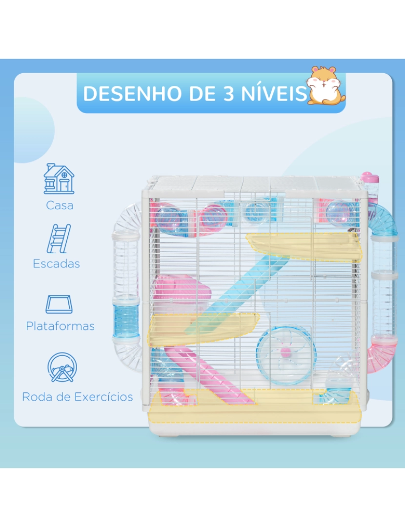 imagem de Gaiola para Hamster 47x29,5x53cm cor branco, azul e rosa D51-327V00WT5