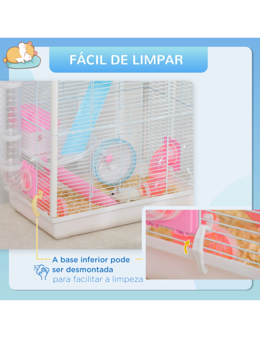 imagem de Gaiola para Hamster 47x29,5x53cm cor branco, azul e rosa D51-327V00WT7