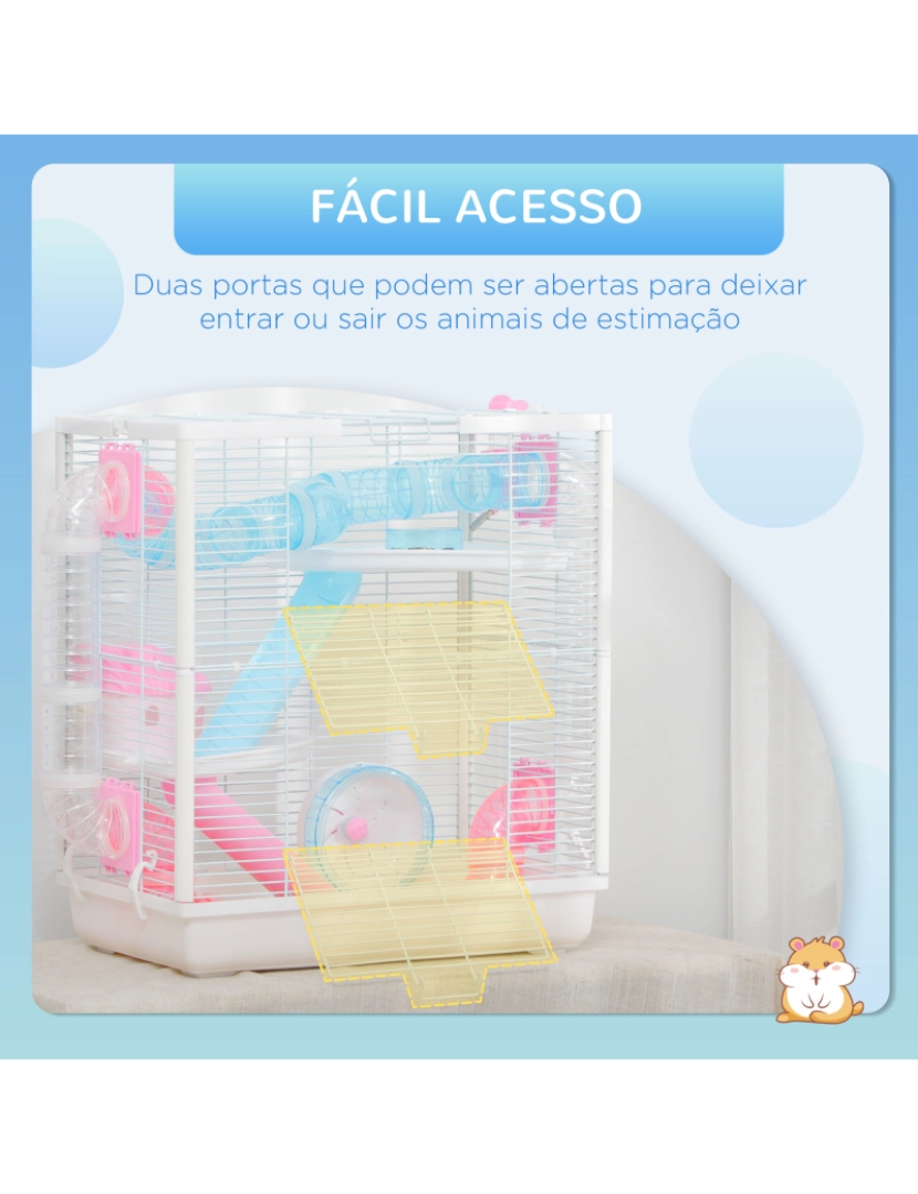 imagem de Gaiola para Hamster 47x29,5x53cm cor branco, azul e rosa D51-327V00WT8