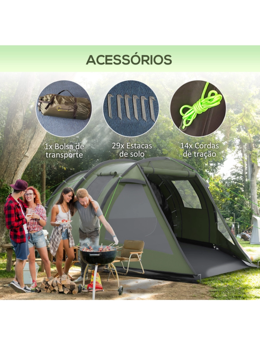 imagem de Tenda de Campismo 475x264x172cm cor verde, preto e cinza A20-285V00GN7