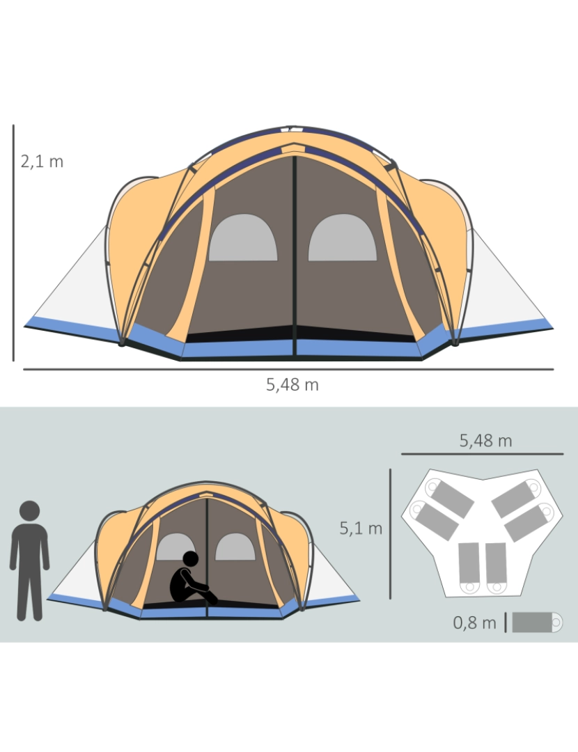 Tenda de Campismo para 3 Pessoas com 1 Porta 3 Janelas Bolsa de