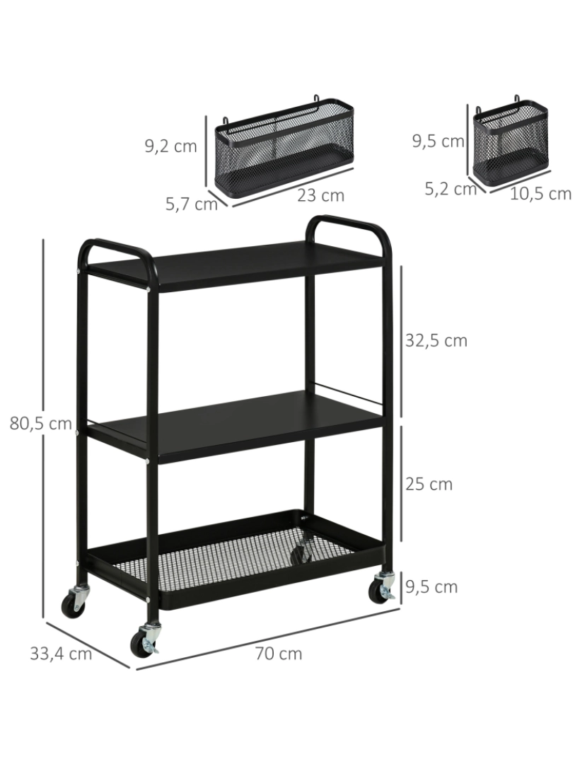 imagem de Carrinho Multifuncional 70x33.4x80.5cm cor preto 850-1893