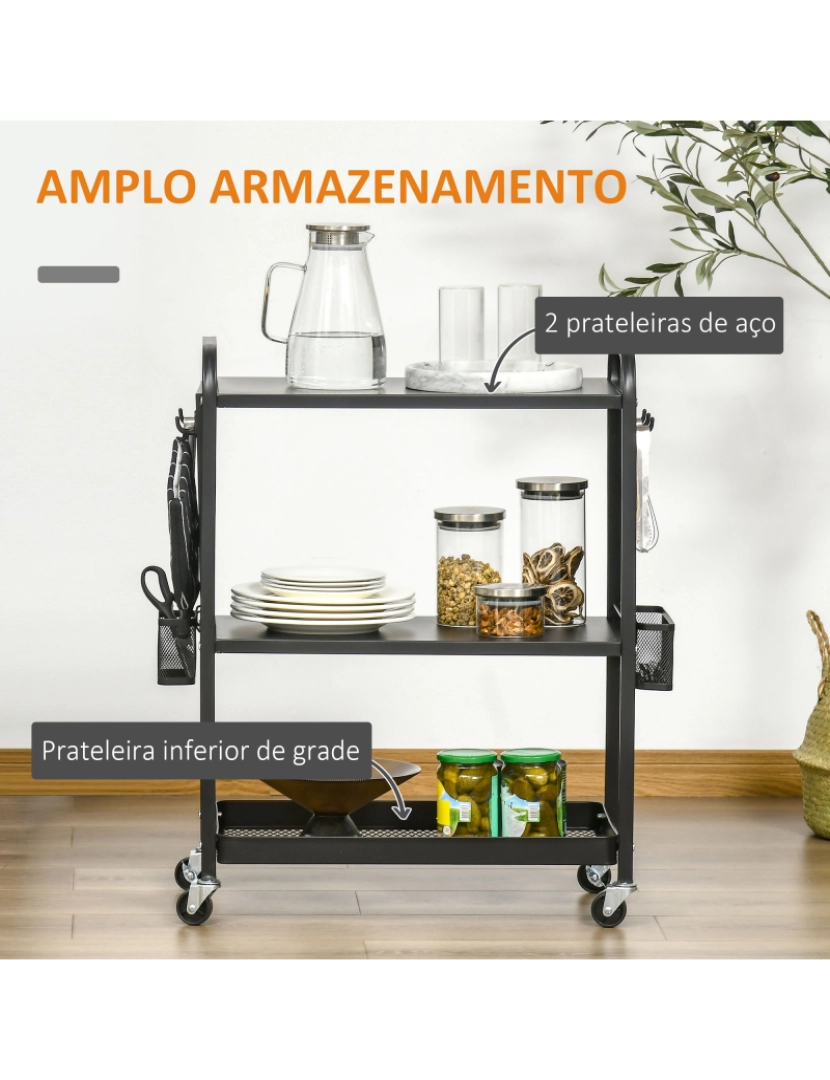 imagem de Carrinho Multifuncional 70x33.4x80.5cm cor preto 850-1894