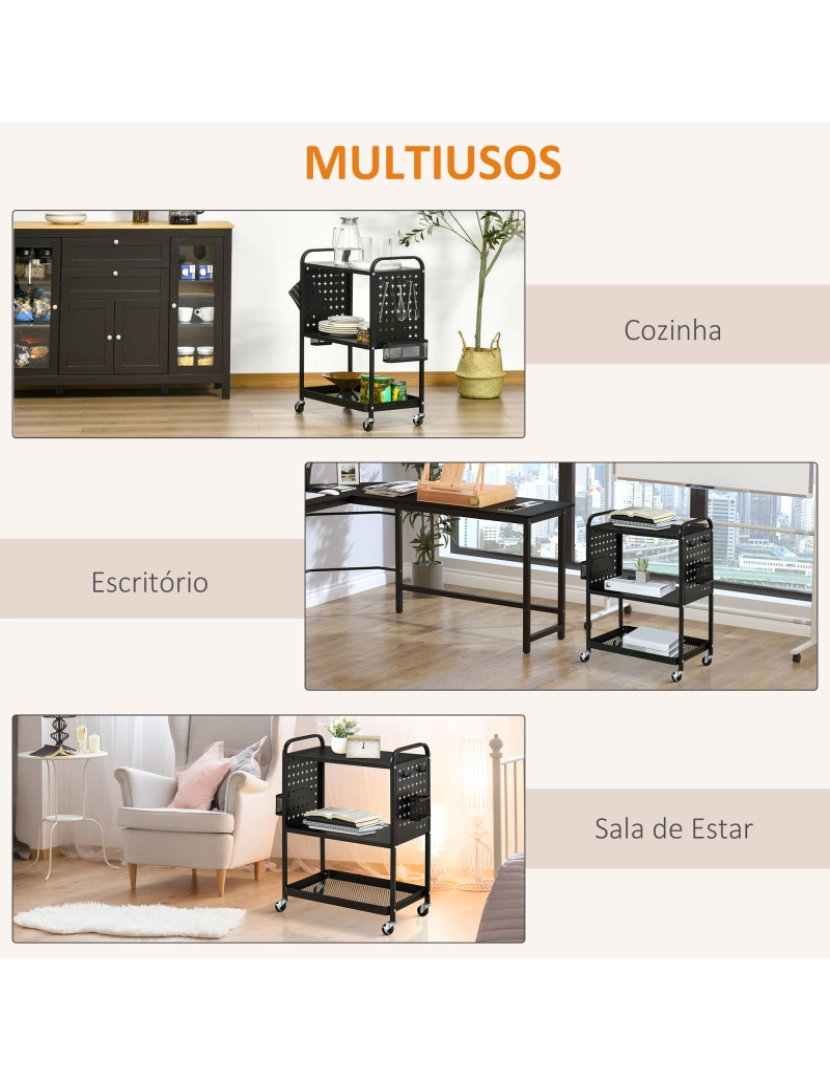 imagem de Carrinho Multifuncional 70x33.4x80.5cm cor preto 850-1897