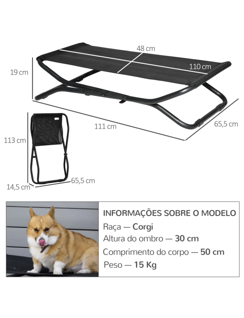 imagem de Cama Elevada para Cães 111x65,5x19cm cor preto D04-216V013