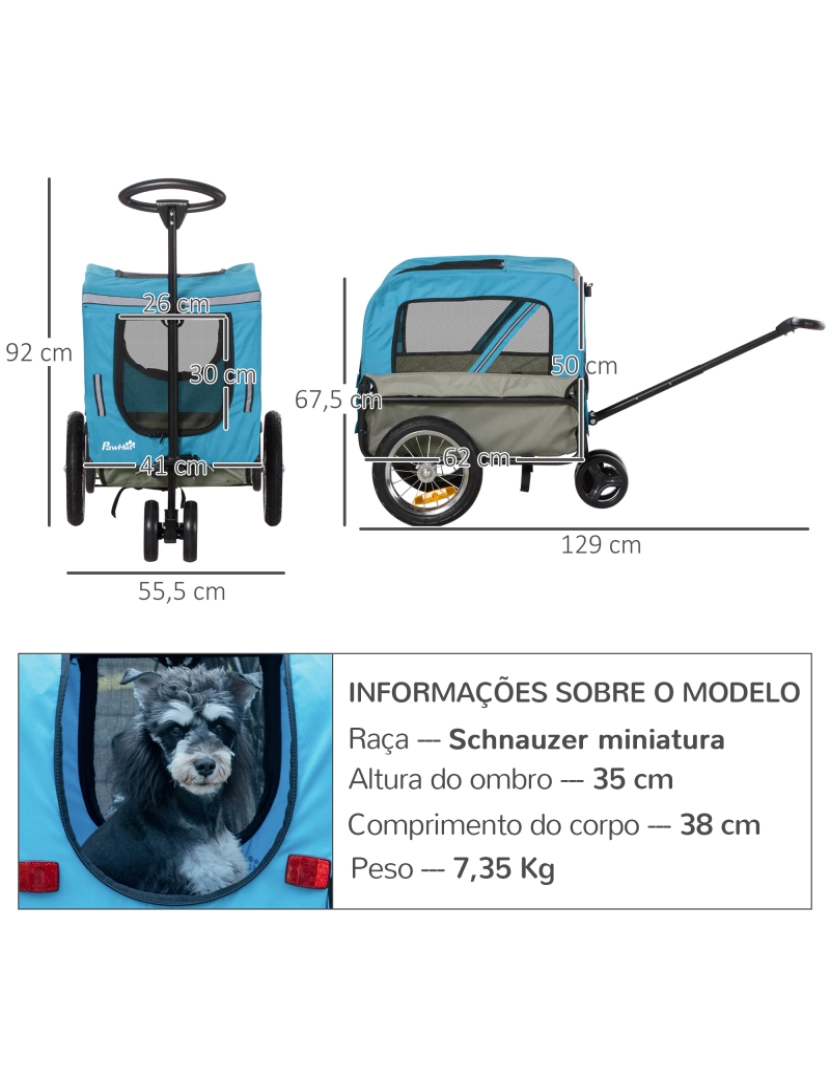 imagem de Reboque de Bicicleta para Cães 129x55.5x92cm cor azul D00-143BU3