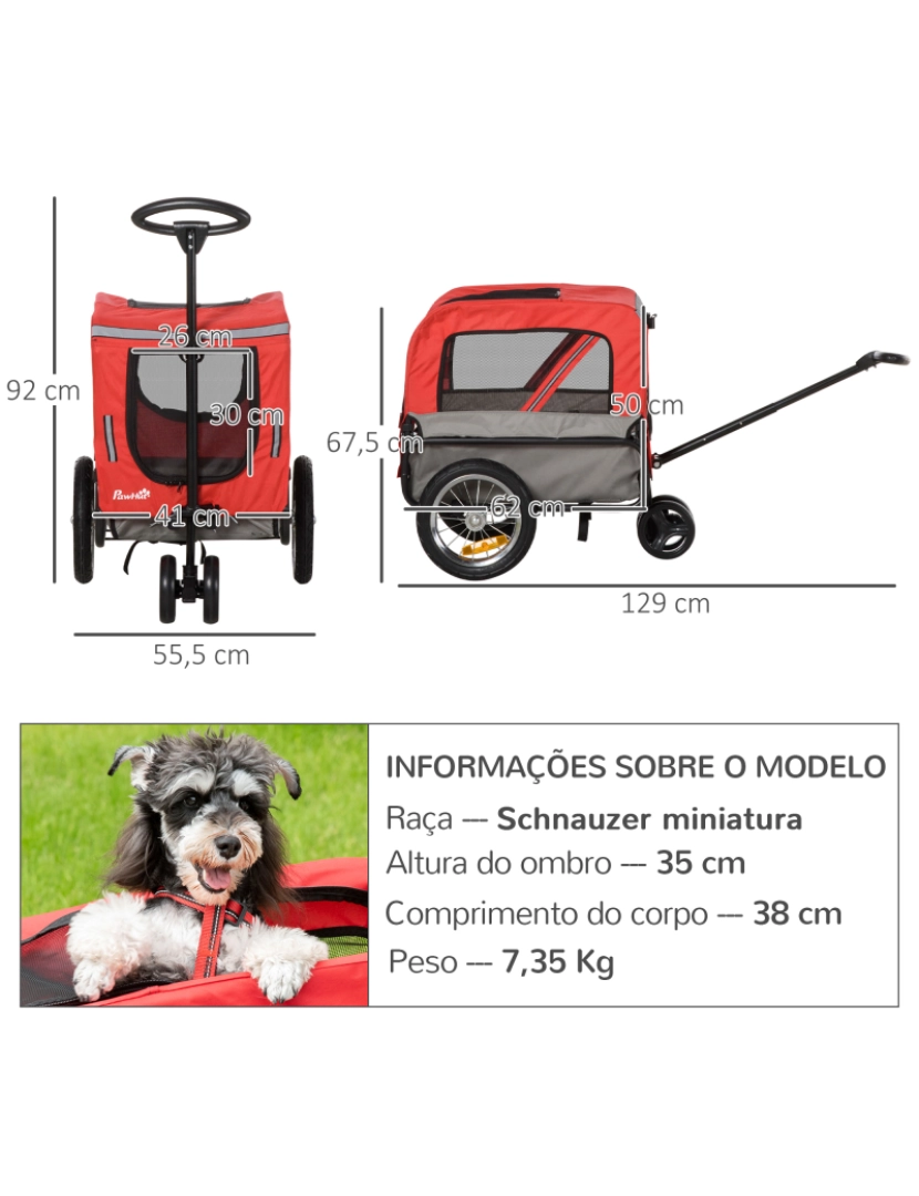 imagem de Reboque de Bicicleta para Cães 129x55.5x92cm cor vermelho D00-143RD3