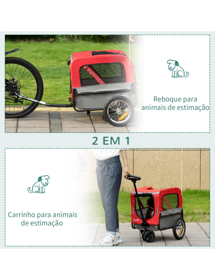 imagem de Reboque de Bicicleta para Cães 129x55.5x92cm cor vermelho D00-143RD4