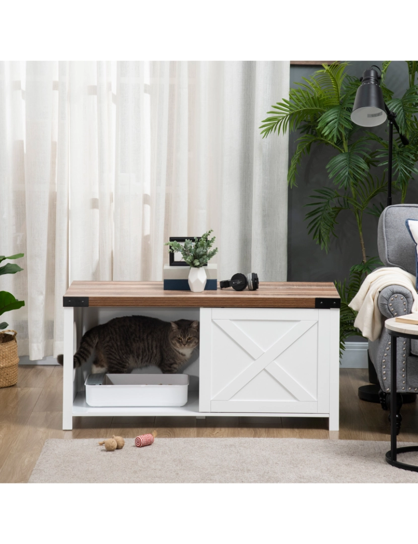 imagem de Casa para Gatos 109x51x52cm cor branco e madeira D31-044WT2