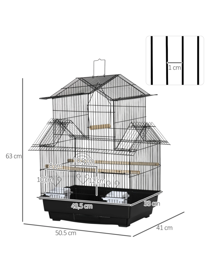 imagem de Gaiola para Pássaros 50,5x41x63cm cor preto D10-062V01BK3