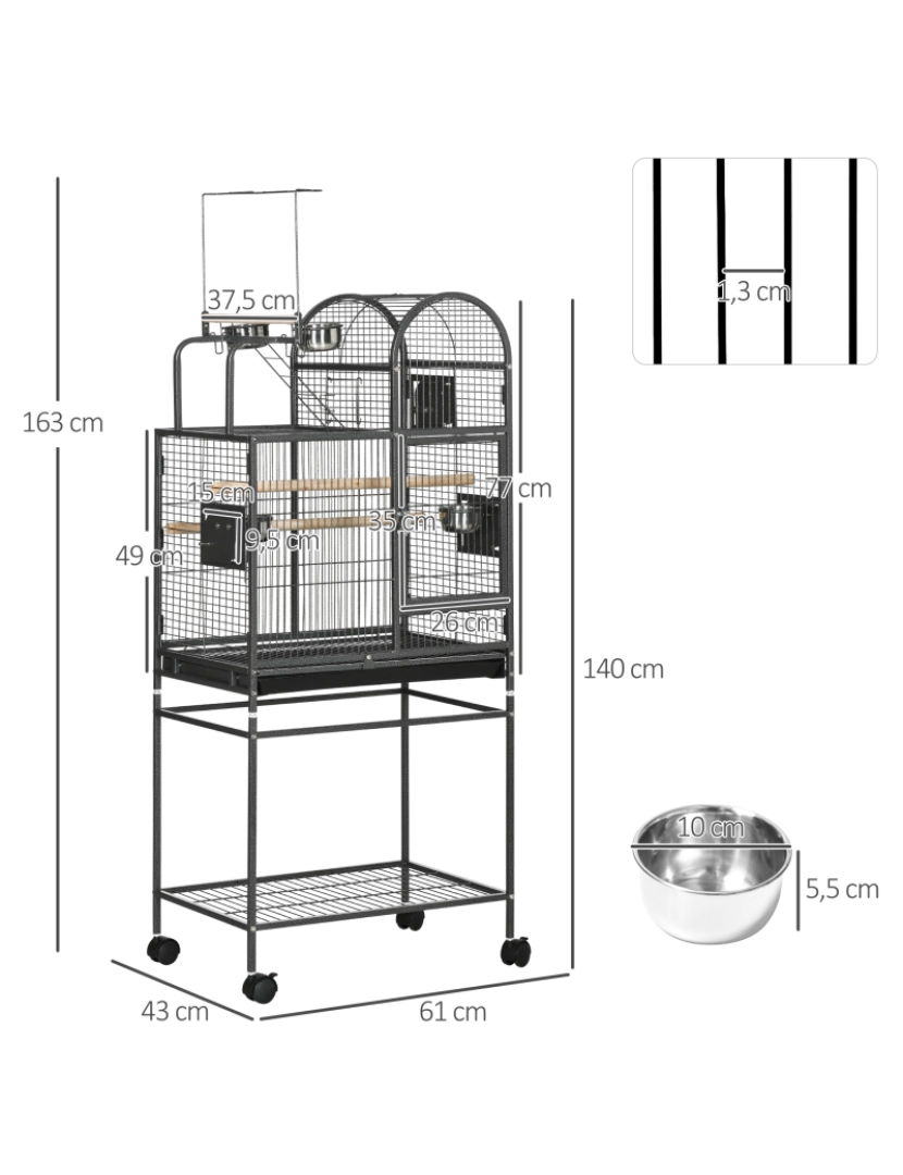 imagem de Gaiola para Pássaros 61x43x163cm cor cinza escuro/cinza de carvão D10-073CG3