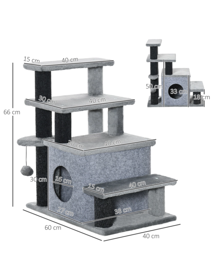 imagem de Escada para Gatos 60x40x66cm cor cinzento D06-160V00GY3