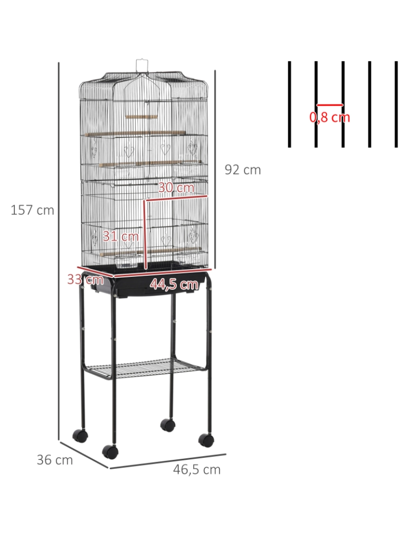 imagem de Gaiola para Passáros 46.5x36x157cm cor preto D10-019V01BK3