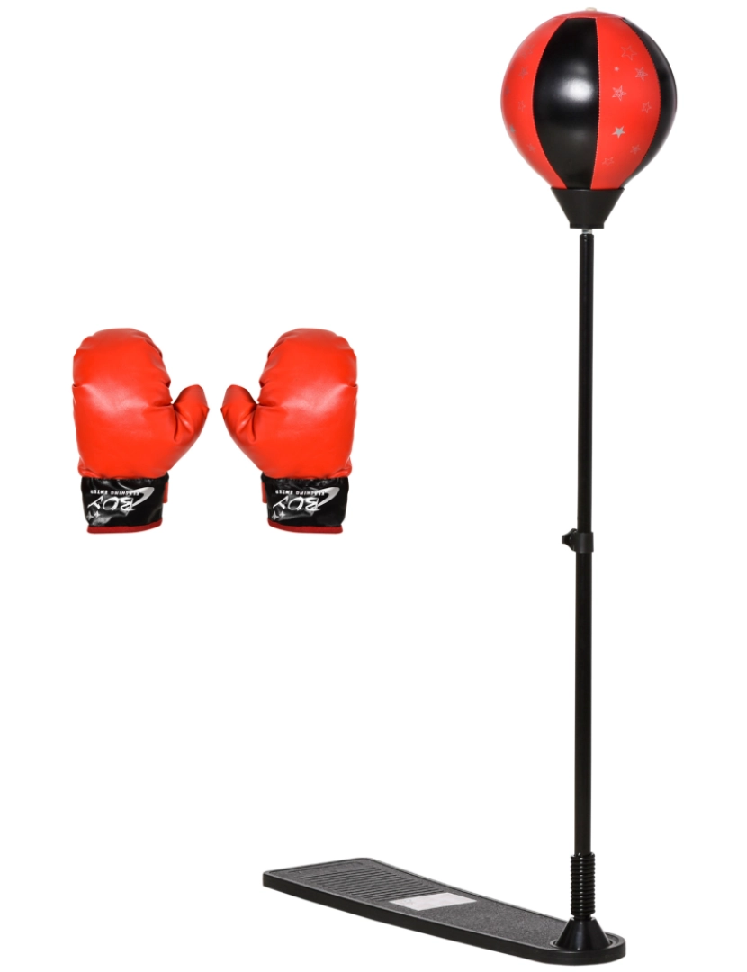 Homcom - HOMCOM Saco de Boxe para Crianças acima de 3 Anos com Altura Ajustável Luvas e Inflador Suporte de Metal Base Tipo Pedal 68x18,5x86-125cm Vermelho e Preto