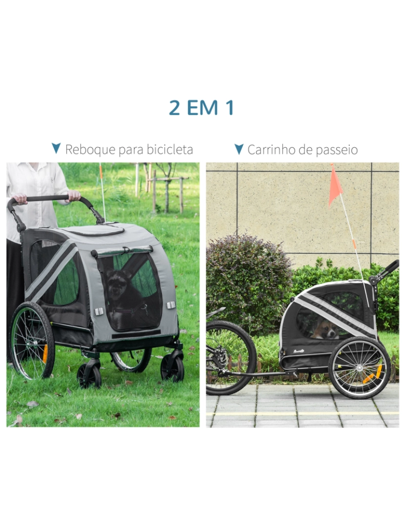 imagem de Reboque de Bicicleta para Cães 134x73x108cm cor cinzento D00-144GY4