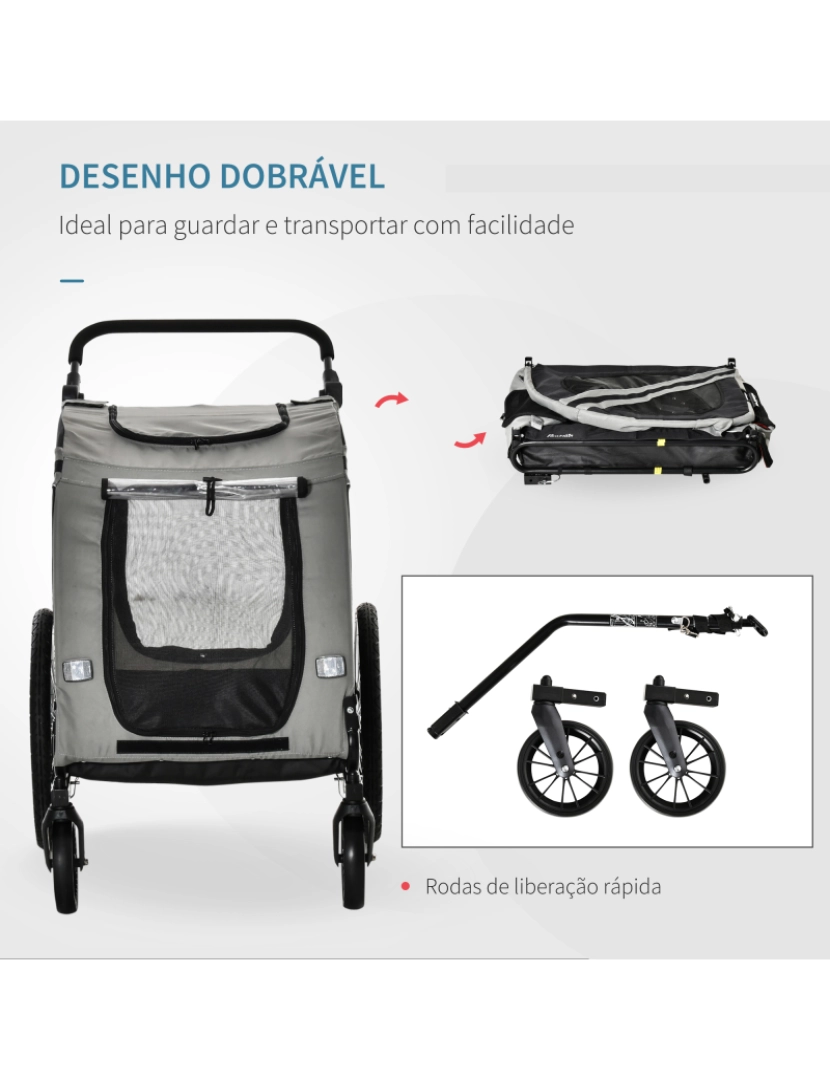 imagem de Reboque de Bicicleta para Cães 134x73x108cm cor cinzento D00-144GY7