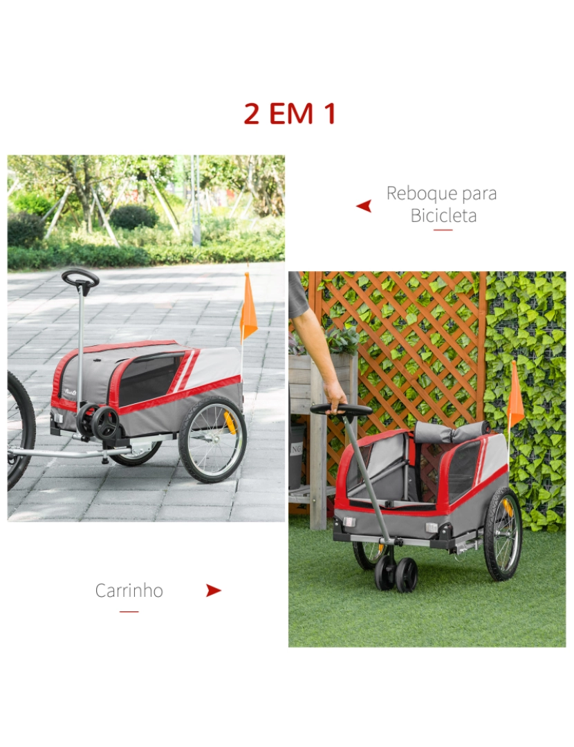 imagem de Reboque de Bicicleta para Cães 130x64x92cm cor vermelho D00-141RD4