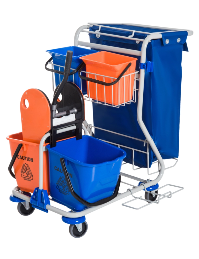 Homcom - Carro de limpeza 100x70x103cm cor azul e laranja 720-007