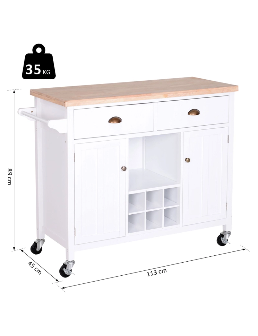 imagem de Carrinho de Cozinha 113x45x89cm cor branco e madeira 835-1333