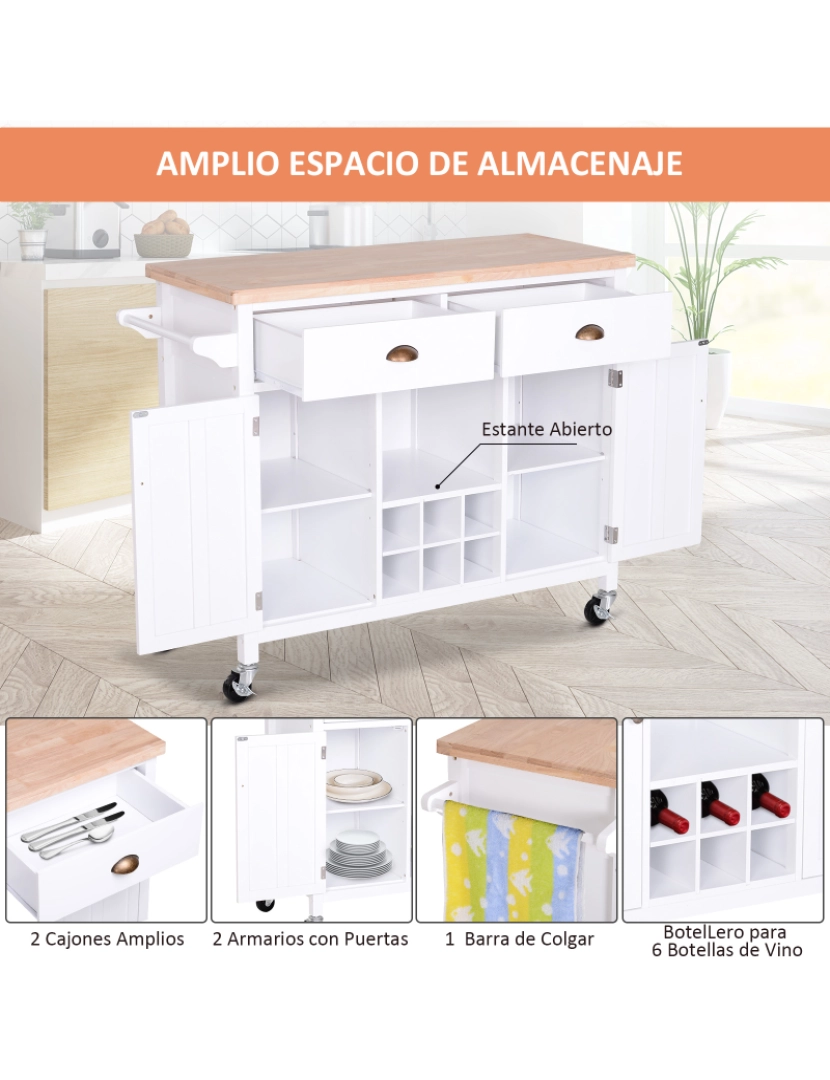 imagem de Carrinho de Cozinha 113x45x89cm cor branco e madeira 835-1334