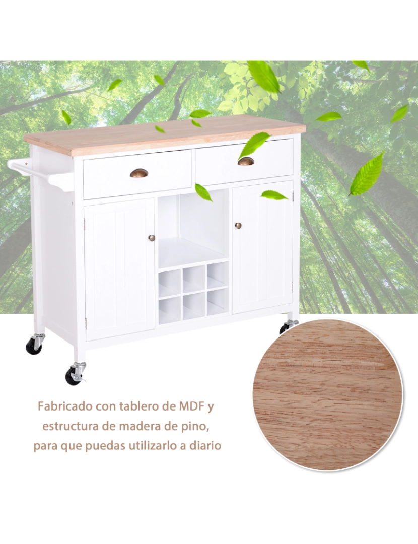 imagem de Carrinho de Cozinha 113x45x89cm cor branco e madeira 835-1337