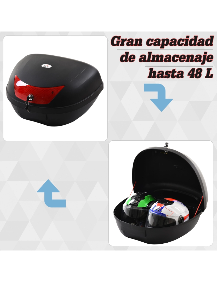 imagem de HOMCOM Mala para Motocicleta Mala para Mota Capacidade de 48L com Fechadura e 2 Chaves 59x43x33 cm Preto e Vermelho6