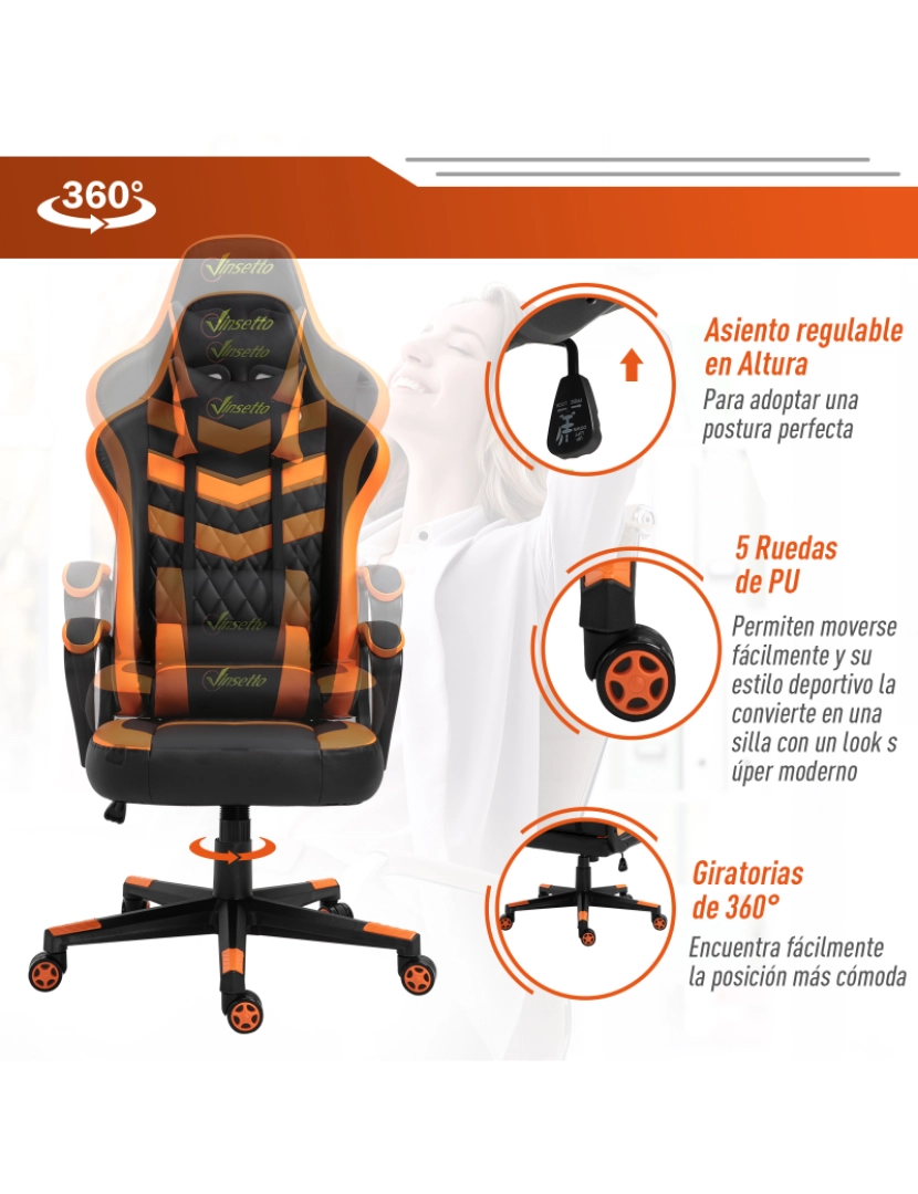 imagem de Cadeira Gaming 61cmx70cmx121-129cm cor laranja, preto 921-199OG7