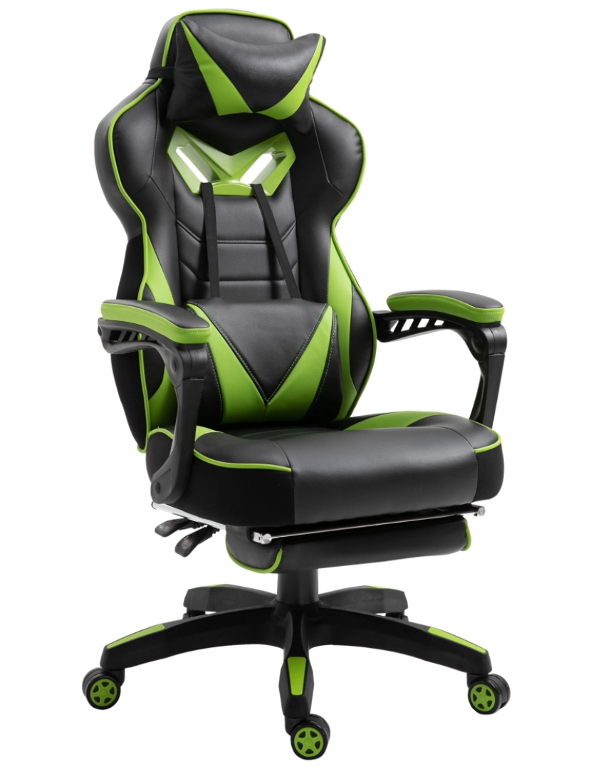 imagem de Cadeira de gaming 65cmx70cmx118.5-126.5cm cor verde e preto 921-237GN1