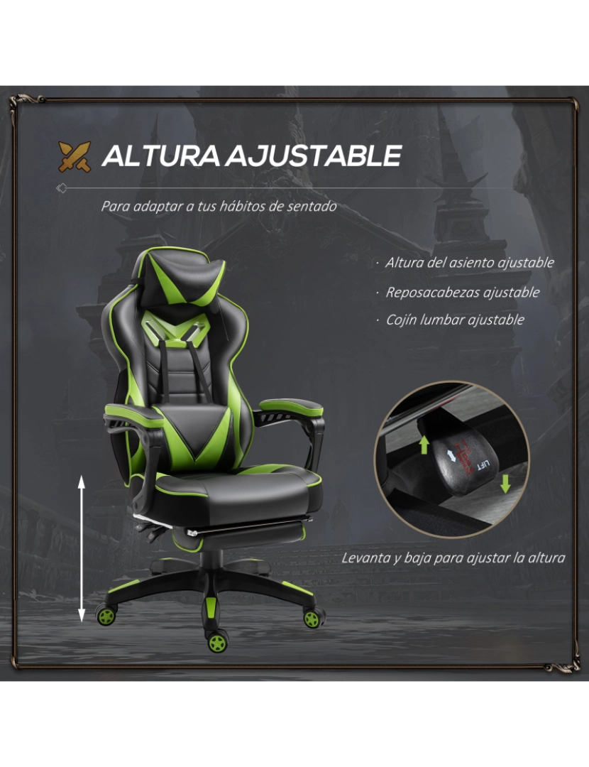 imagem de Cadeira de gaming 65cmx70cmx118.5-126.5cm cor verde e preto 921-237GN5