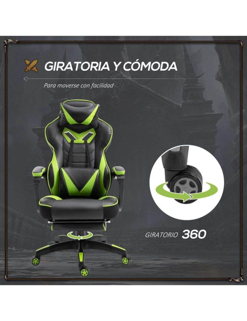 imagem de Cadeira de gaming 65cmx70cmx118.5-126.5cm cor verde e preto 921-237GN6