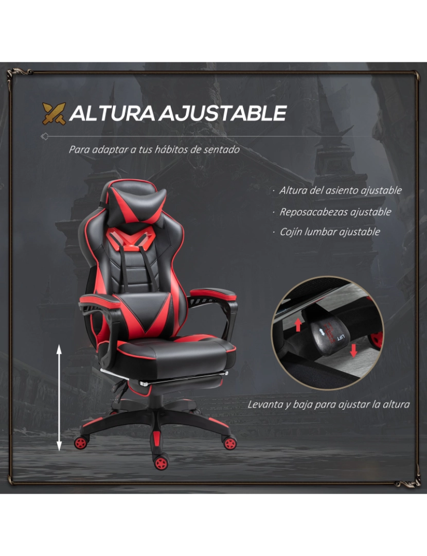 imagem de Cadeira de gaming 65cmx70cmx118.5-126.5cm cor vermelho e preto 921-237RD5