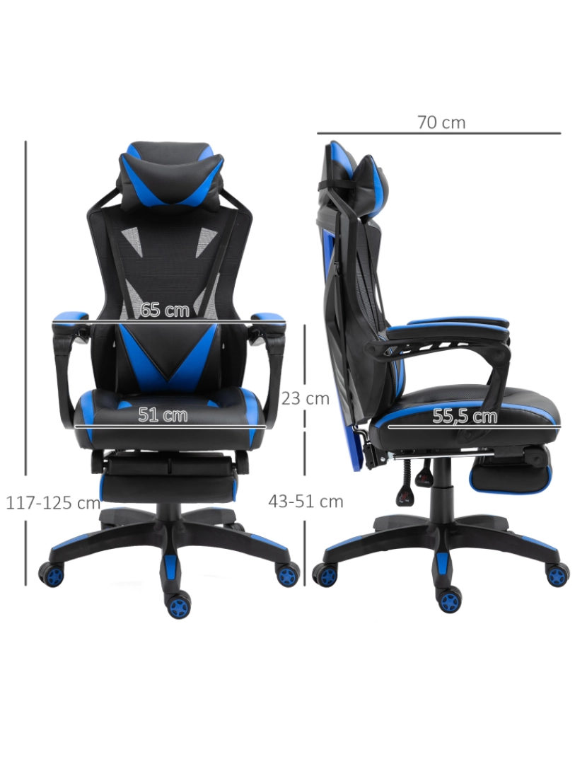 imagem de Cadeira de gaming 65x70x117-125cm cor azul e preto 921-280BU3