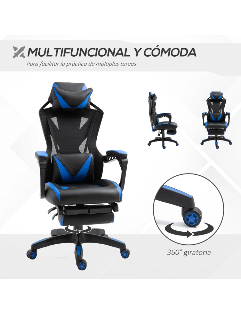 imagem de Cadeira de gaming 65x70x117-125cm cor azul e preto 921-280BU6