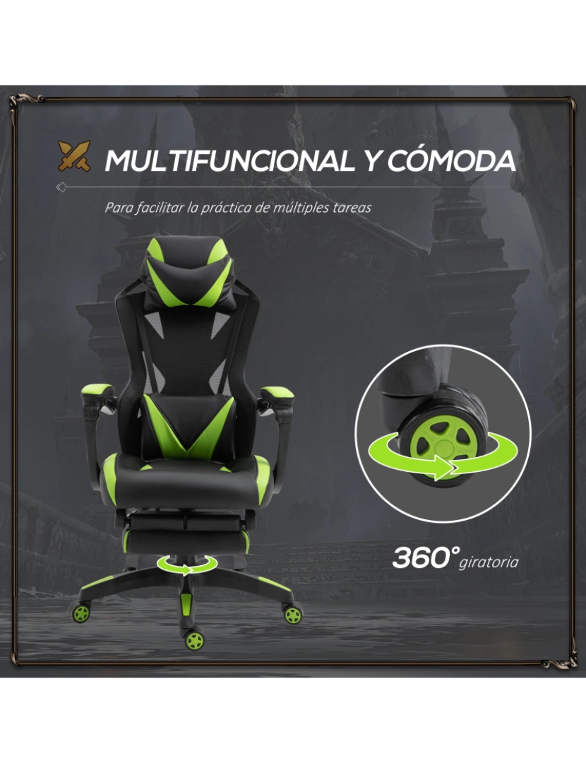 imagem de Cadeira de gaming 65x70x117-125cm cor verde e preto 921-280GN6