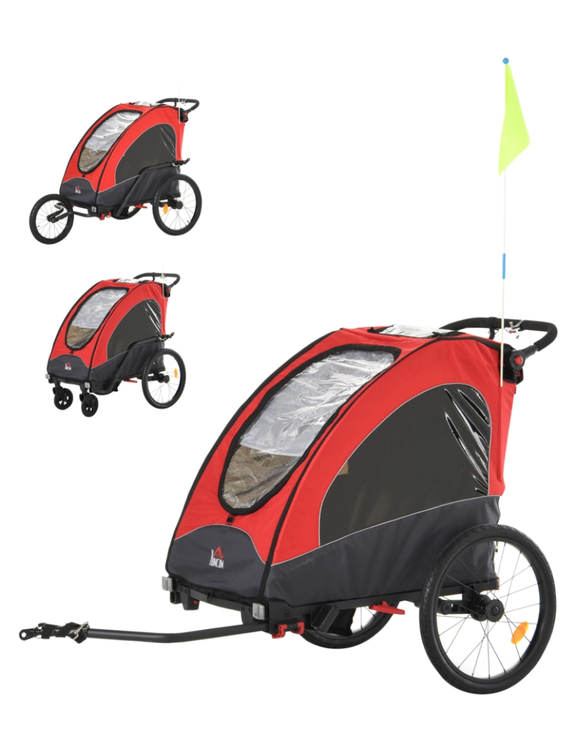 Homcom - Reboque de bicicleta infantil 150x85x107cm cor red and grey 440-014RD
