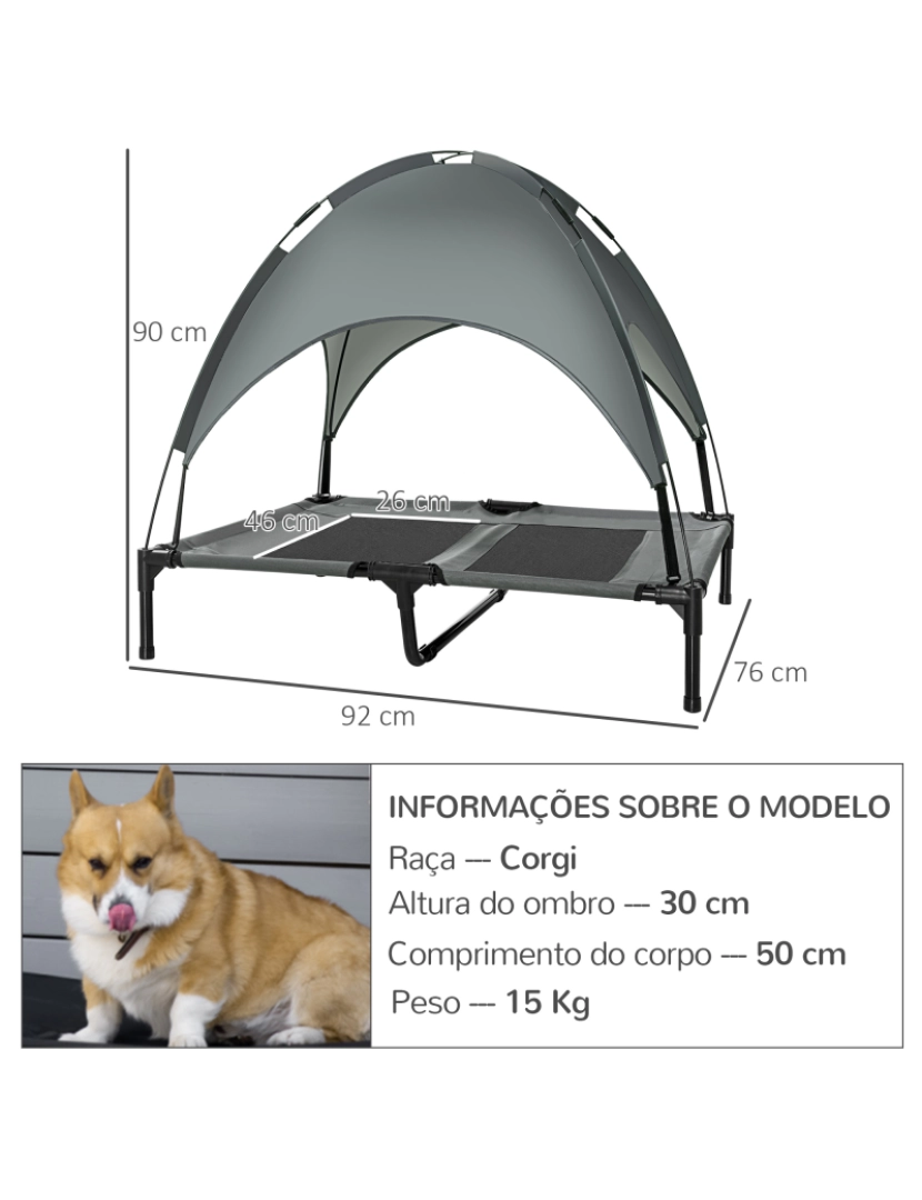 imagem de Cama elevada para animais de estimação 92x76x90cm cor preto e cinza D04-0593