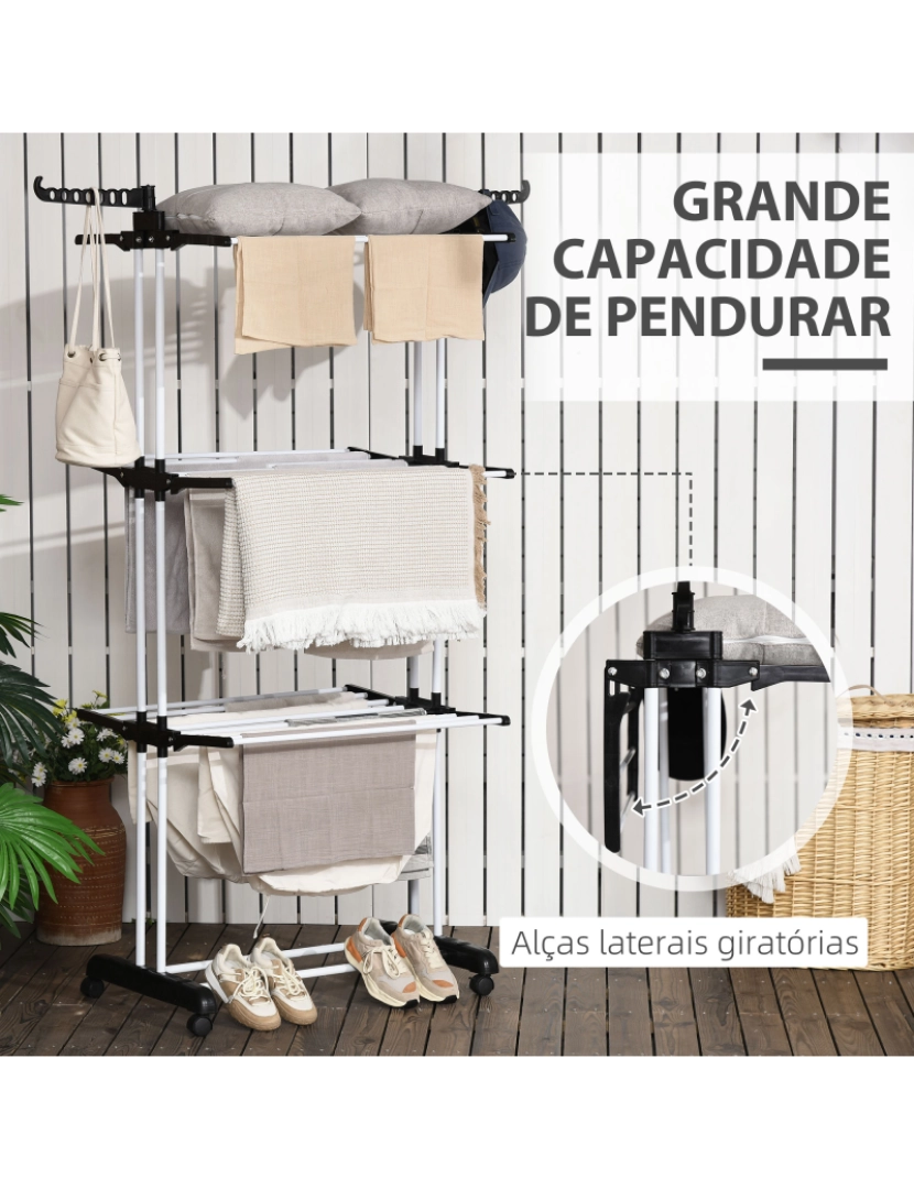 imagem de Estendal de Roupa 73x64x177cm cor banco e preto 850-208V00BK4