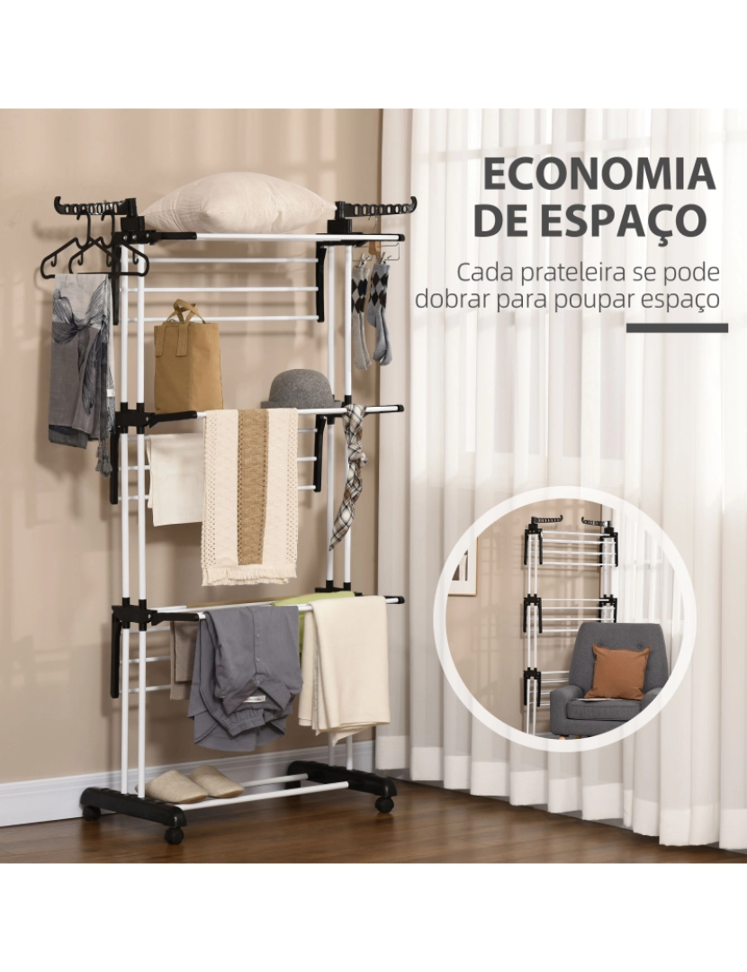 imagem de Estendal de Roupa 73x64x177cm cor banco e preto 850-208V00BK6