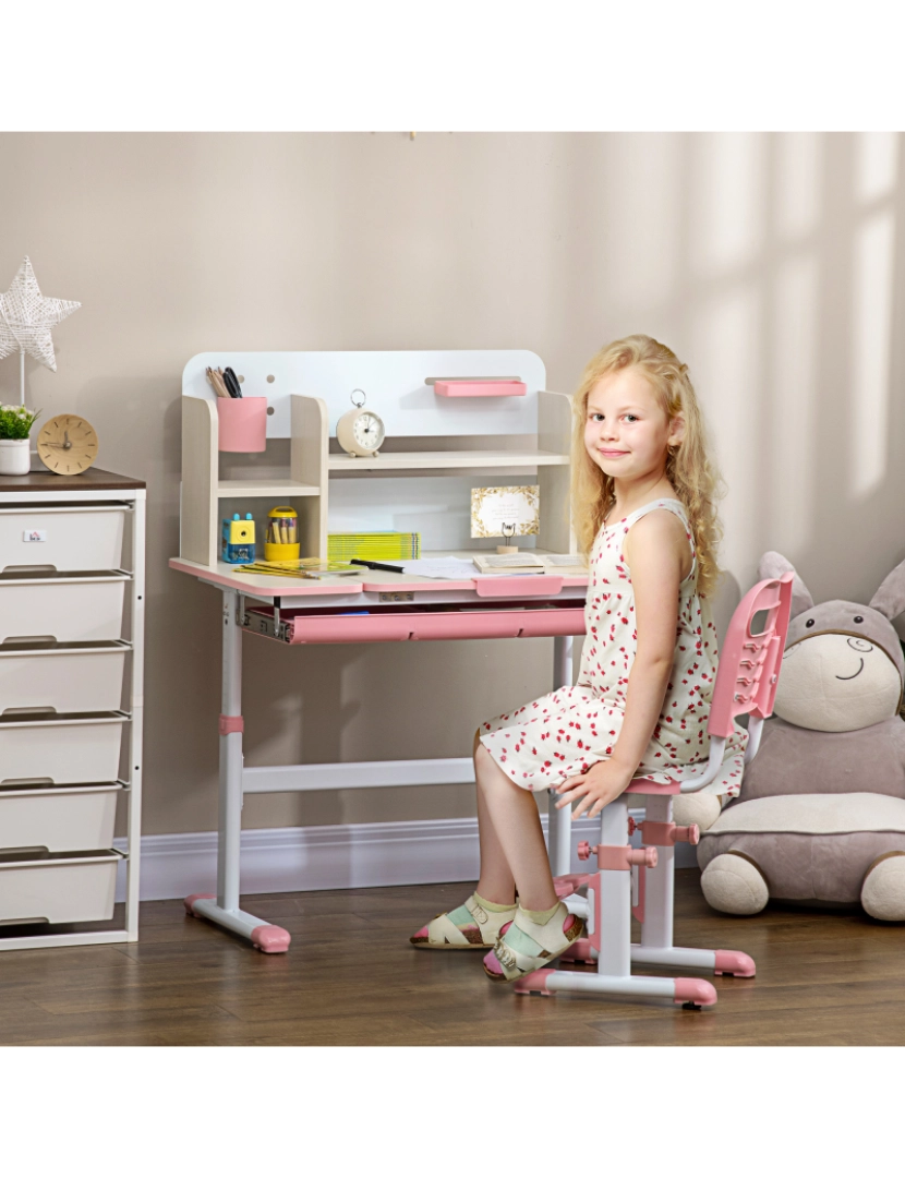 imagem de Conjunto de Secretária e Cadeira Infantil 80x52x88x109cm cor rosa 312-087V00PK2