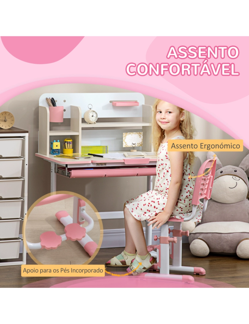 imagem de Conjunto de Secretária e Cadeira Infantil 80x52x88x109cm cor rosa 312-087V00PK7