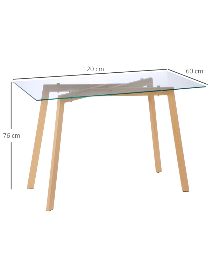 imagem de Mesa de Jantar 120x60x76cm cor transparente e madeira 835-837V00TP3