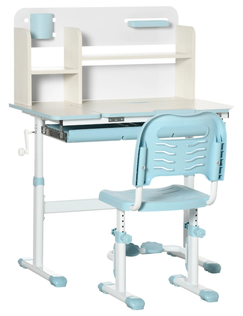 Homcom - Conjunto de Secretária e Cadeira Infantil 80x52x88x109cm cor azul 312-087V00BU
