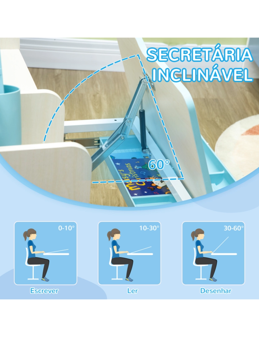 imagem de Conjunto de Secretária e Cadeira Infantil 80x52x88x109cm cor azul 312-087V00BU4