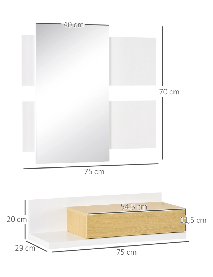 imagem de Conjunto de Móveis de Entrada 75x4x70cm cor branco e madeira 837-276V00WT3