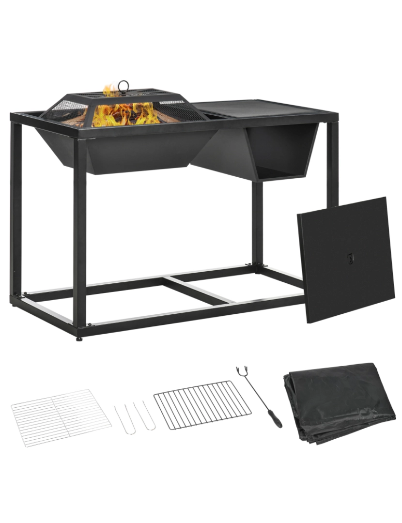 Outsunny - Braseiro de Exterior 100x46,5x64cm cor preto 842-300V00BK