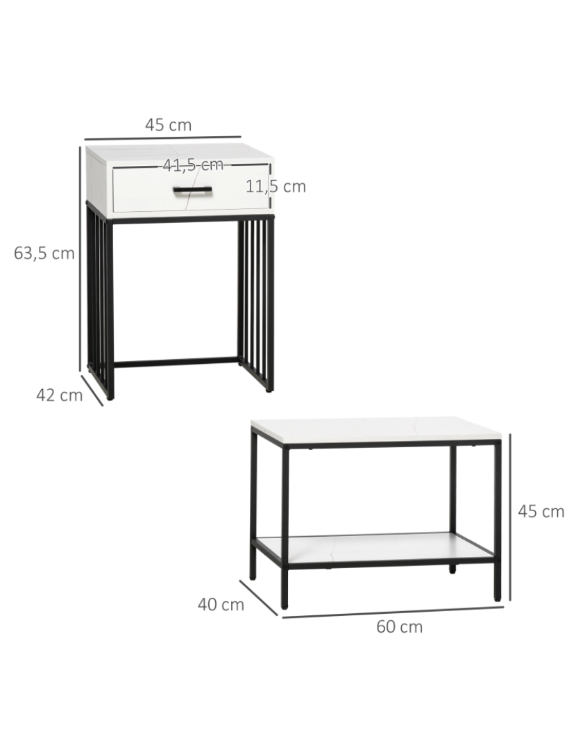 imagem de Conjunto de Mesas Auxiliares 45x42x63,5cm cor branco e preto 839-664V00WT3