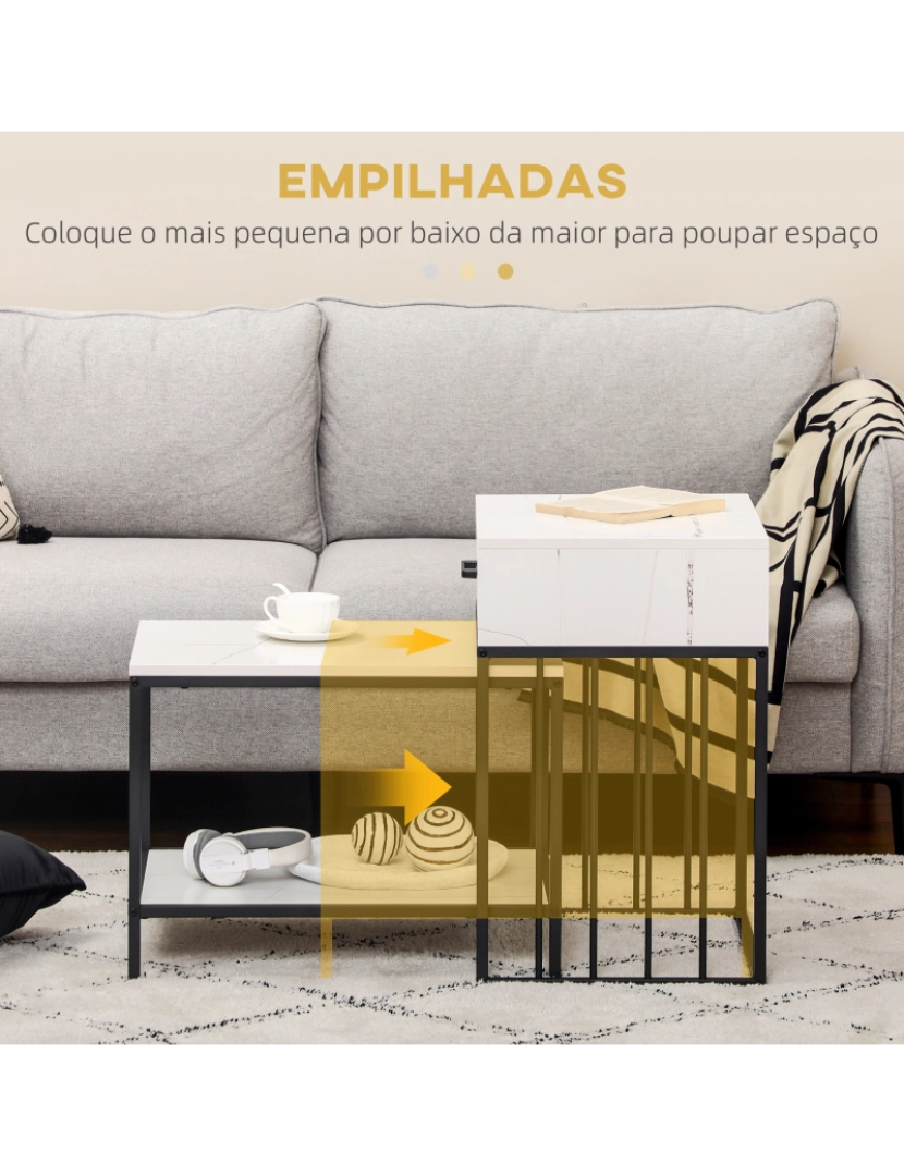 imagem de Conjunto de Mesas Auxiliares 45x42x63,5cm cor branco e preto 839-664V00WT4