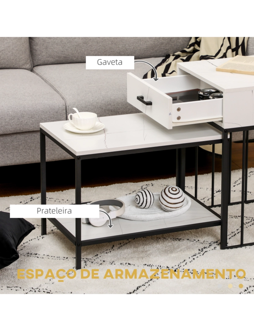 imagem de Conjunto de Mesas Auxiliares 45x42x63,5cm cor branco e preto 839-664V00WT6