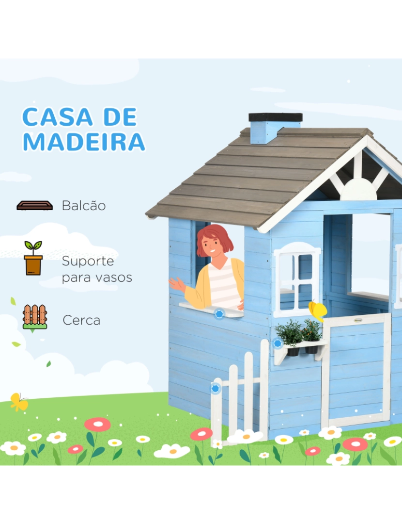 imagem de Casa de Madeira Crianças 151x112,5x142cm cor azul 345-025V00BU4